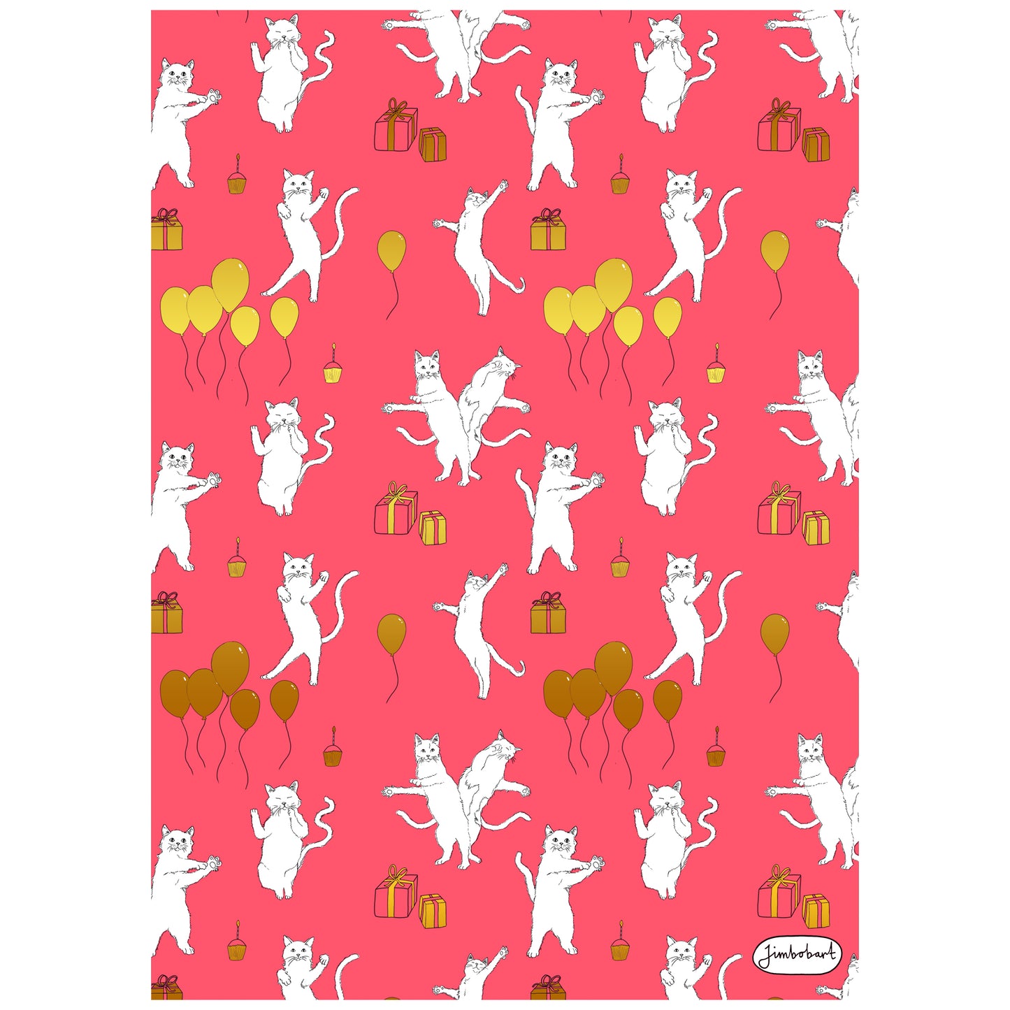 'Party Cats' Neon pink and gold wrap - 5 Sheets of Wrapping Paper