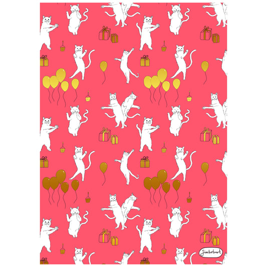 'Party Cats' Neon pink and gold wrap - 5 Sheets of Wrapping Paper